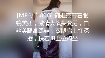 [MP4/ 1.81G] 御姐范带着眼镜美妞，激情大战头套男，白丝美腿高跟鞋，双腿肩上扛深插，扶着JB上位骑坐