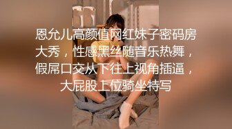 恩允儿高颜值网红妹子密码房大秀，性感黑丝随音乐热舞，假屌口交从下往上视角插逼，大屁股上位骑坐特写